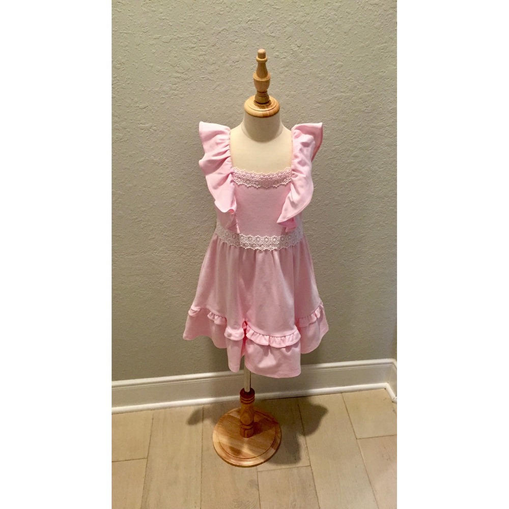 Janie and Jack Girls Pink Ruffle Lace Trim Knit Dress Size 7 NWT